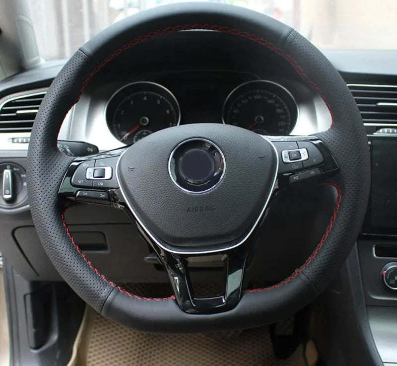 Hand-stitched Black Leather Steering Wheel Cover for Volkswagen Golf 7 7.5 Mk7 New Polo Passat B8