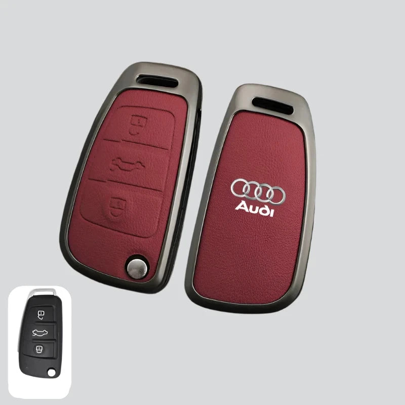 Zinc Alloy Leather Key Chain Keyring Case Cover For Audi