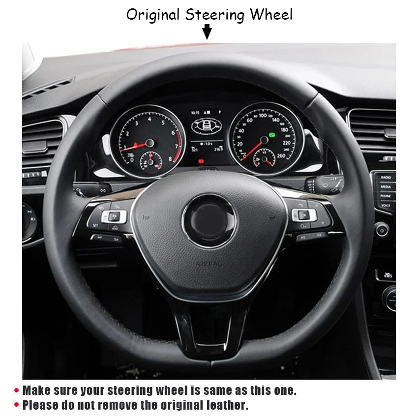 Hand-stitched Black Leather Steering Wheel Cover for Volkswagen Golf 7 7.5 Mk7 New Polo Passat B8