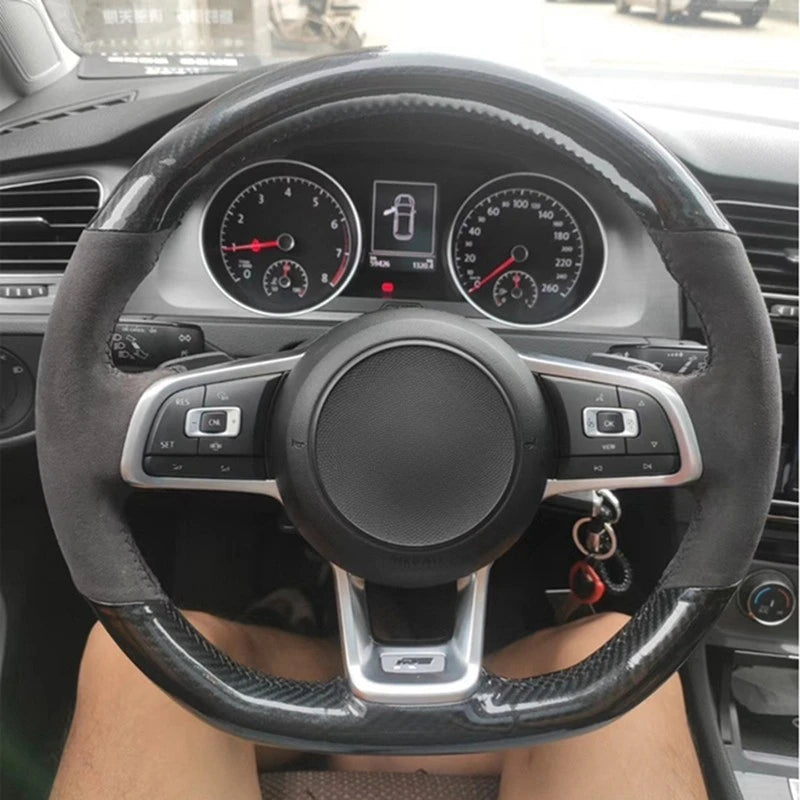 Steering Wheel Cover Anti-slip Black Suede For Volkswagen Golf 7 7.5 GTI Golf R MK7 Polo Scirocco 2015 2016 Car Accessories