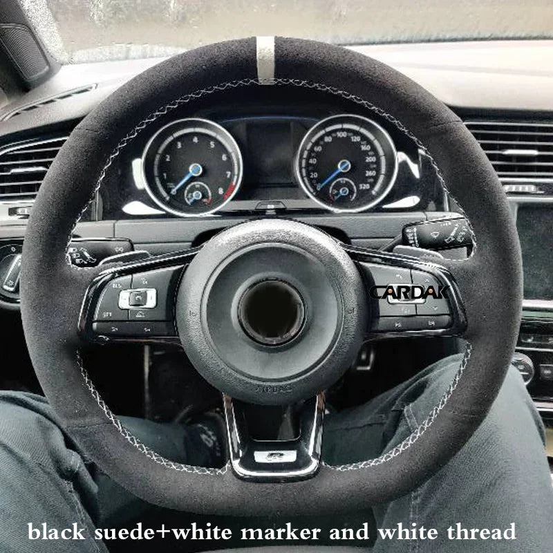 Custom Black Grey Suede Car Steering Wheel Cover For Volkswagen Golf 7 7.5 GTI Golf R MK7 VW Polo GTI Scirocco 2015 2016