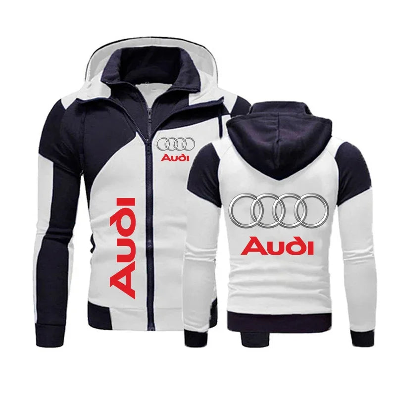 Autumn New Mens Audi Hoodie Jacket fleece thick Sweatshirt Zipper Pullover Harajuku Sportswear Cardigan Custom Men Audi Clothing