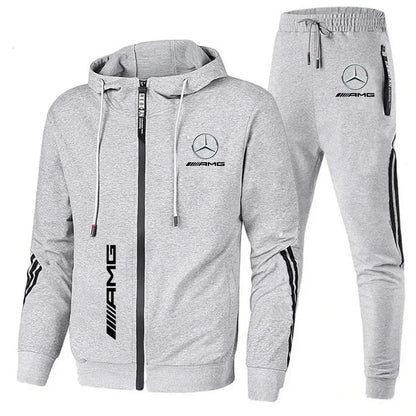 Mercedes-Benz Sweatshirt Suit Zip Up Hoodies+Pants 2 Piece Men's Set Running Racing