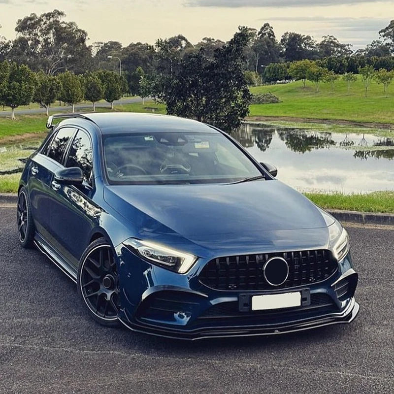 Mercedes Benz A CLASS 2019-2022 Front Lip Bumper Splitter Glossy Black Or Carbon Fibre Look