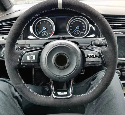 Custom Black Grey Suede Car Steering Wheel Cover For Volkswagen Golf 7 7.5 GTI Golf R MK7 VW Polo GTI Scirocco 2015 2016