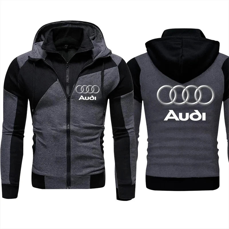 Autumn New Mens Audi Hoodie Jacket fleece thick Sweatshirt Zipper Pullover Harajuku Sportswear Cardigan Custom Men Audi Clothing