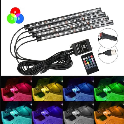 Universal Car RGB Ambient Lights LED Strip Interior Atmosphere Lamps 8