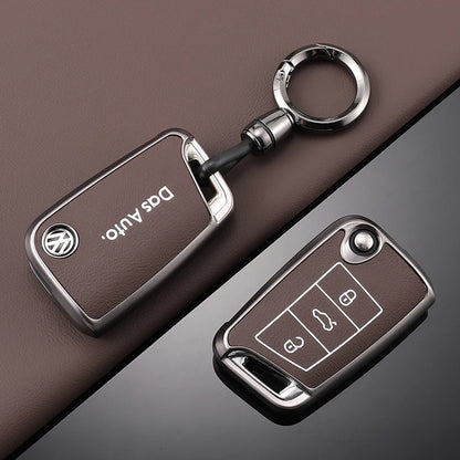 Leather Car Key Case For VW Volkswagen Golf 7 MK7 Tiguan MK2 T-roc T-cross