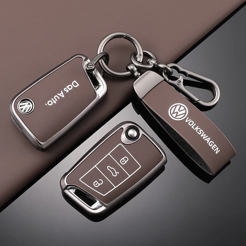 Leather Car Key Case For VW Volkswagen Golf 7 MK7 Tiguan MK2 T-roc T-cross