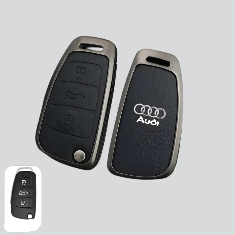 Zinc Alloy Leather Key Chain Keyring Case Cover For Audi