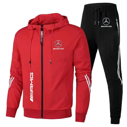 Mercedes-Benz Sweatshirt Suit Zip Up Hoodies+Pants 2 Piece Men's Set Running Racing