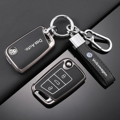Leather Car Key Case For VW Volkswagen Golf 7 MK7 Tiguan MK2 T-roc T-cross
