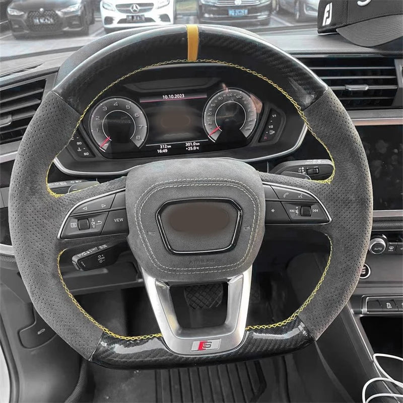 Steering Wheel Cover Braid Dark Grey Suede For Audi Q3 2018-2019 Q5 (FY) 2017-2019 Q7 (4M) 2015-2019 Q8 Car Accessories