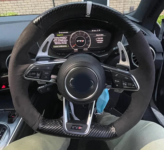 Black Suede Steering Wheel Cover for Audi TT (8S) 2014-2019 TTS 2014-2019 TT RS 2016-2019 R8 (4S) 2015-2019