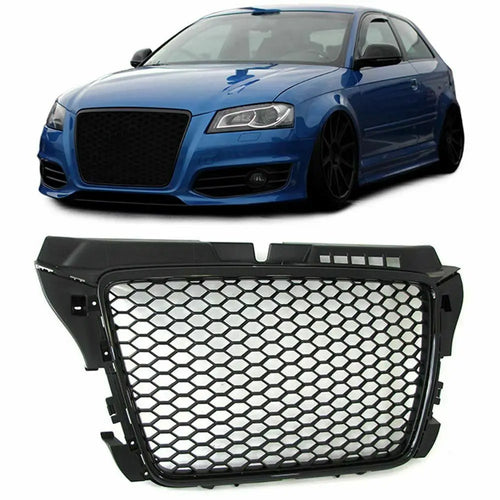 RS3 Style Front Sport Hex Mesh Honeycomb Hood Grill Gloss Black for