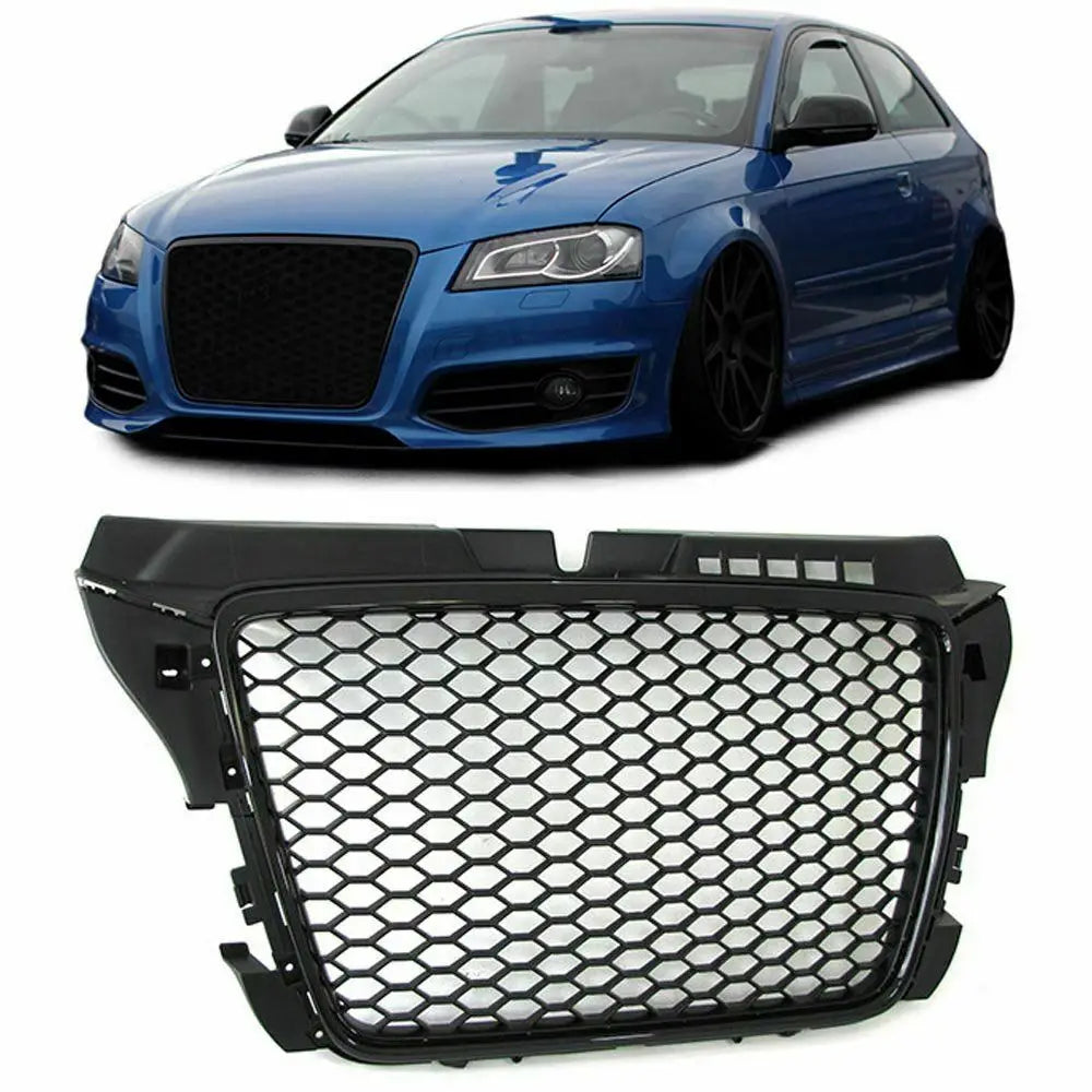 RS3 Style Front Sport Hex Mesh Honeycomb Hood Grill Gloss Black for