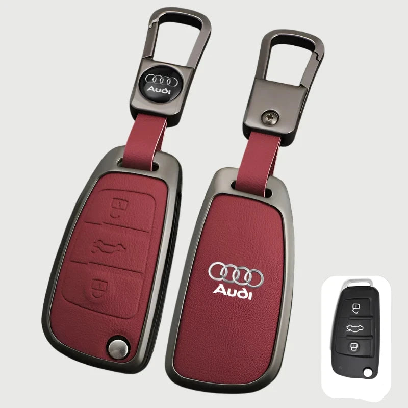 Zinc Alloy Leather Key Chain Keyring Case Cover For Audi