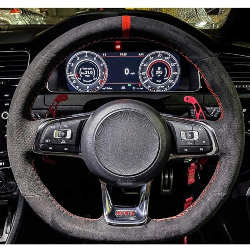 Steering Wheel Cover Anti-slip Black Suede For Volkswagen Golf 7 7.5 GTI Golf R MK7 Polo Scirocco 2015 2016 Car Accessories