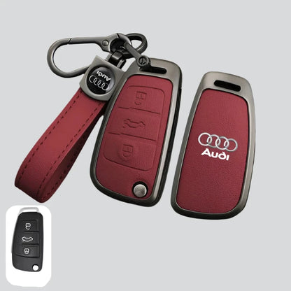 Zinc Alloy Leather Key Chain Keyring Case Cover For Audi