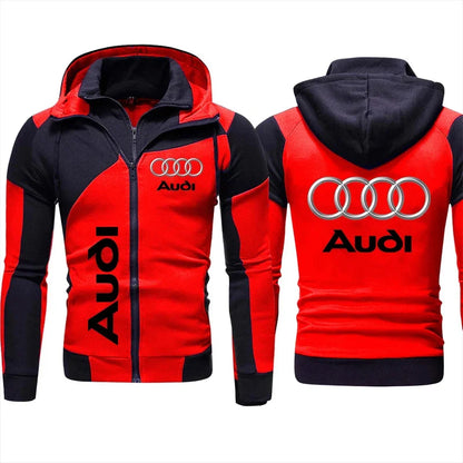 Autumn New Mens Audi Hoodie Jacket fleece thick Sweatshirt Zipper Pullover Harajuku Sportswear Cardigan Custom Men Audi Clothing