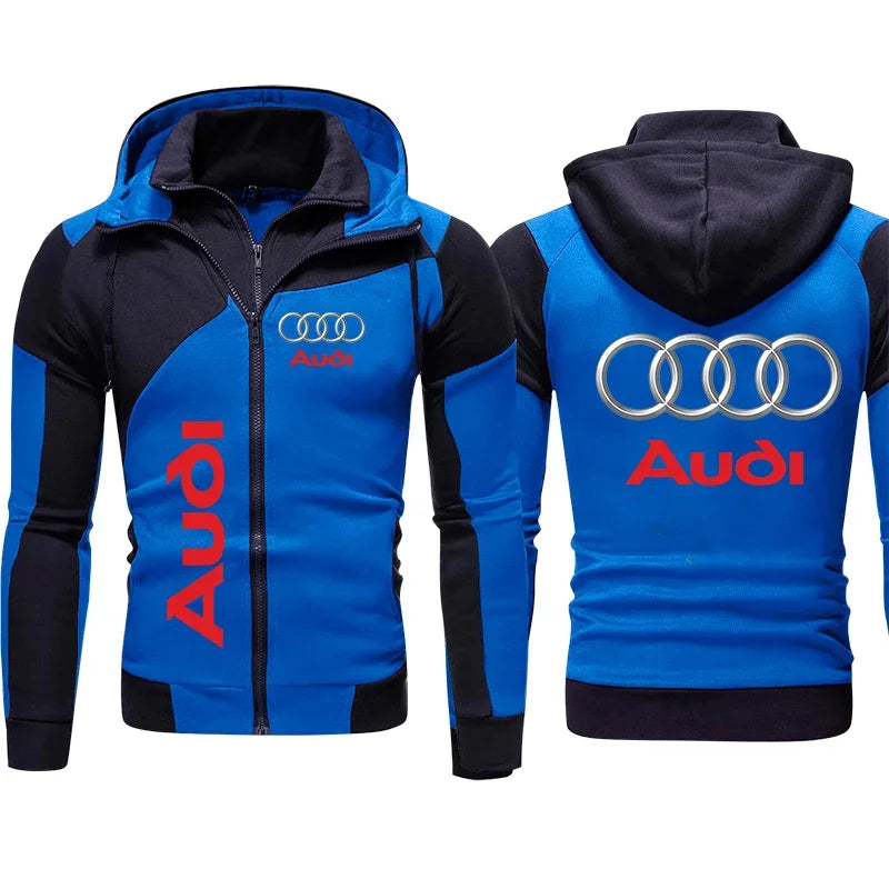 Autumn New Mens Audi Hoodie Jacket fleece thick Sweatshirt Zipper Pullover Harajuku Sportswear Cardigan Custom Men Audi Clothing