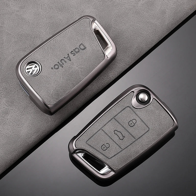Leather Car Key Case For VW Volkswagen Golf 7 MK7 Tiguan MK2 T-roc T-cross