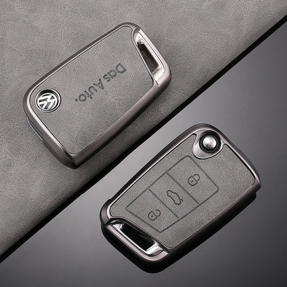 Leather Car Key Case For VW Volkswagen Golf 7 MK7 Tiguan MK2 T-roc T-cross