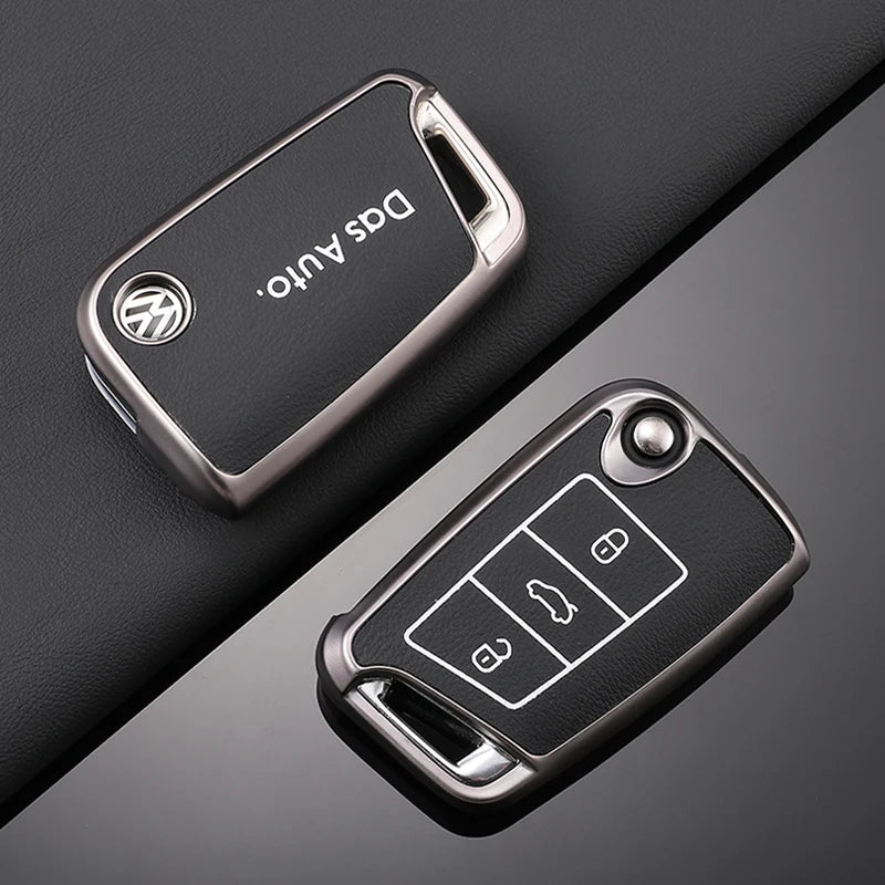 Leather Car Key Case For VW Volkswagen Golf 7 MK7 Tiguan MK2 T-roc T-cross