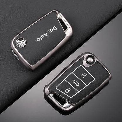 Leather Car Key Case For VW Volkswagen Golf 7 MK7 Tiguan MK2 T-roc T-cross