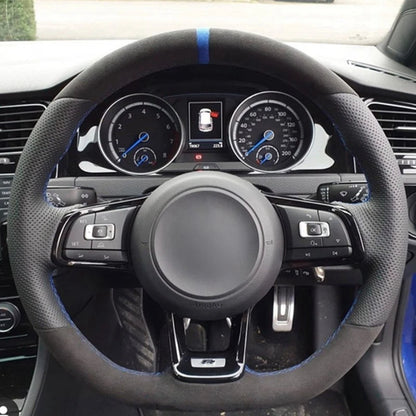 Steering Wheel Cover Anti-slip Black Suede For Volkswagen Golf 7 7.5 GTI Golf R MK7 Polo Scirocco 2015 2016 Car Accessories