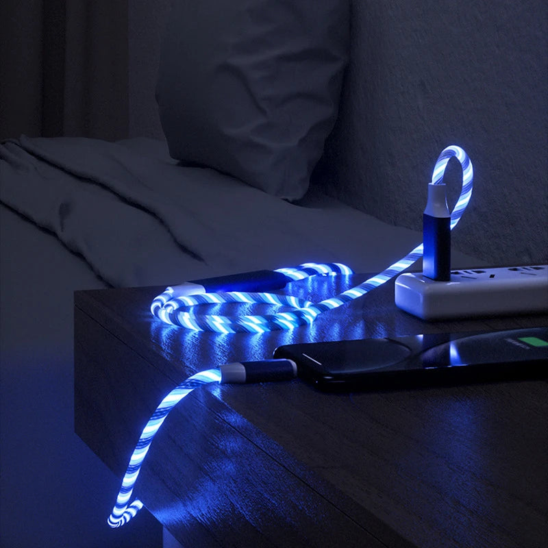 LED Charging Cables Micro USB - Type C Charger For Samsung Xiaomi Huawei iPhone Charge Wire Cord