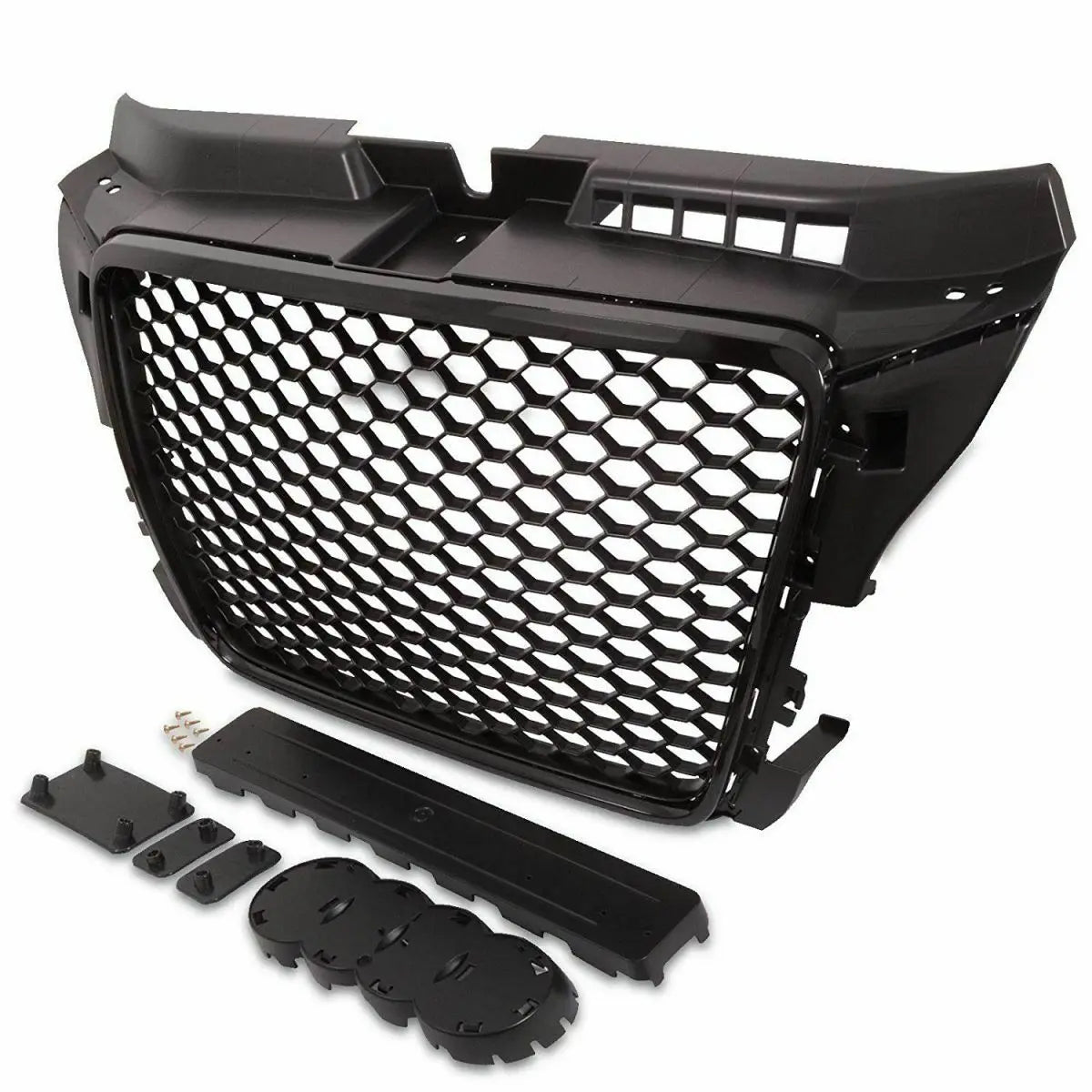 RS3 Style Front Sport Hex Mesh Honeycomb Hood Grill Gloss Black for