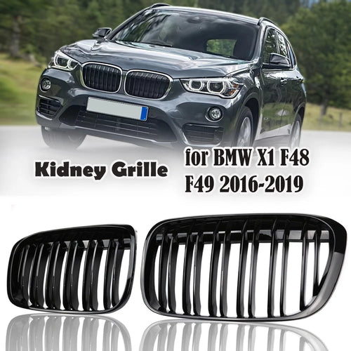 Dual Line 2 Slats Front Bumper Grills Kidney Grille BMW X1