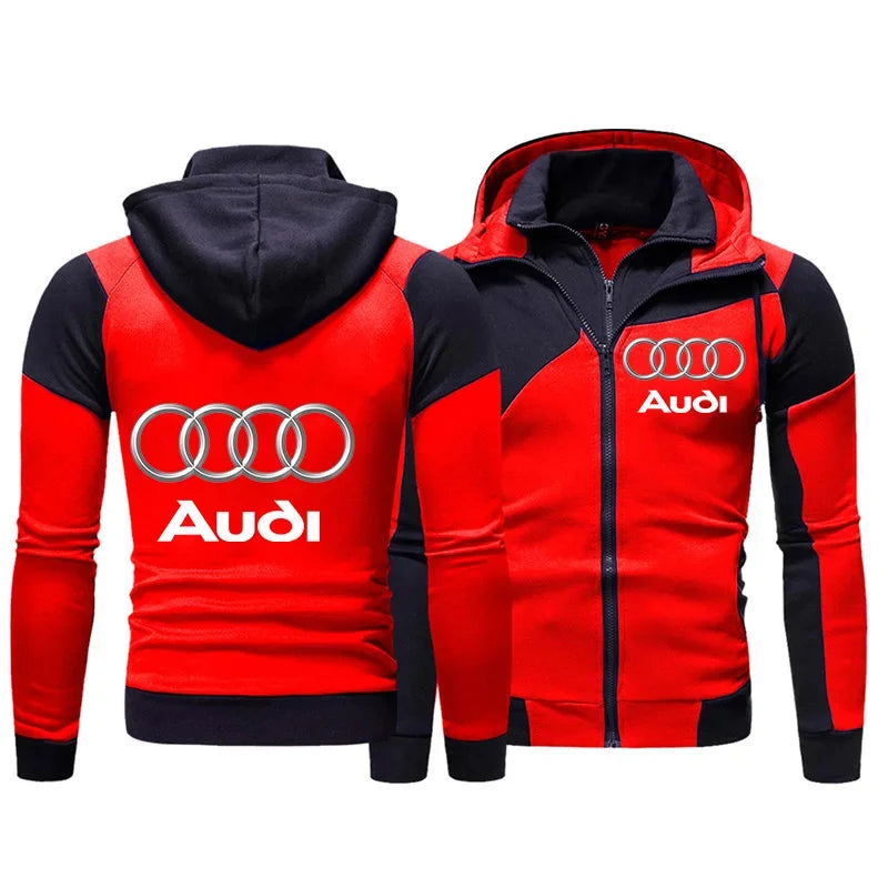 Autumn New Mens Audi Hoodie Jacket fleece thick Sweatshirt Zipper Pullover Harajuku Sportswear Cardigan Custom Men Audi Clothing