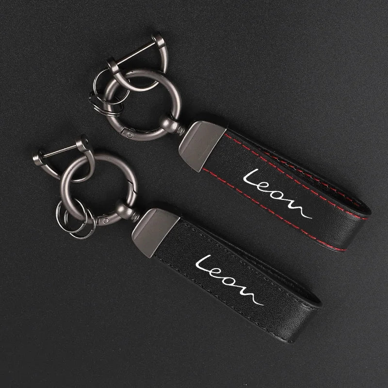 Deluxe Leather Keychain with Car Badge Pendant For Seat leon