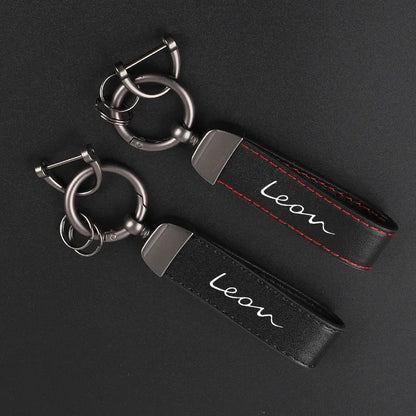 Deluxe Leather Keychain with Car Badge Pendant For Seat leon