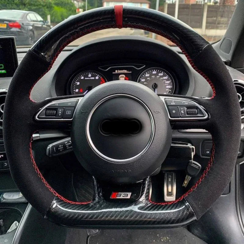 Hand-stitched Steering Wheel Cover Black Suede Leather For Audi S3 A5 A7 RS7 S7 SQ5 S6 S5 RS5 S4 RS4  2012-2018