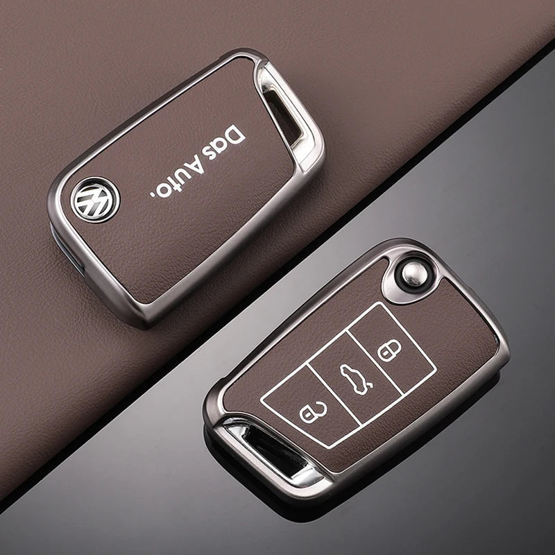 Leather Car Key Case For VW Volkswagen Golf 7 MK7 Tiguan MK2 T-roc T-cross
