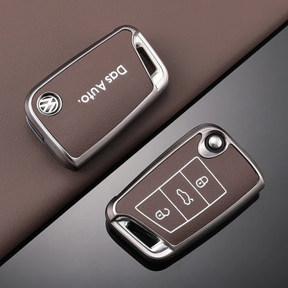 Leather Car Key Case For VW Volkswagen Golf 7 MK7 Tiguan MK2 T-roc T-cross
