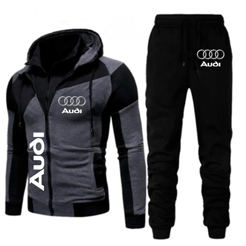 Autumn Audi Tracksuit Men Audi Logo Print Men Sportswear 2 Piece Sets Running Hoodies Sweatshirt and Sweatpants Sweat Suit Men